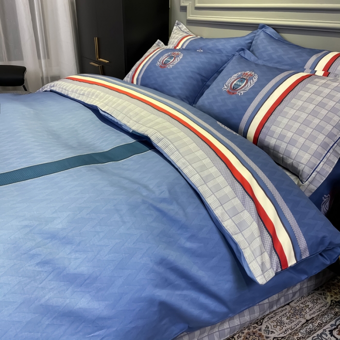 91家纺网 家纺一手货源 找家纺 金爱家 2021新款全棉13372四件套条格简约系列 圣卡罗