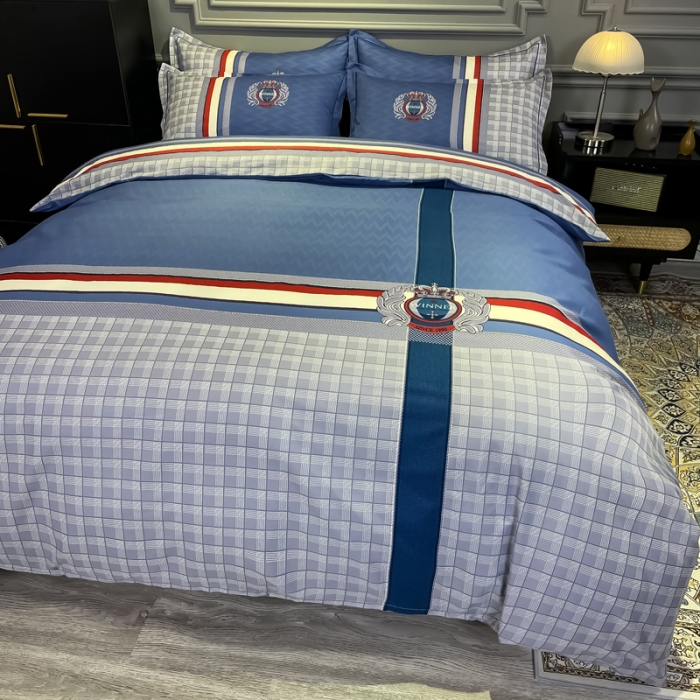 91家纺网 家纺一手货源 找家纺 金爱家 2021新款全棉13372四件套条格简约系列 圣卡罗