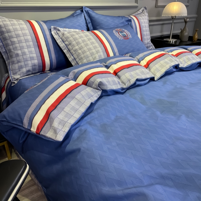 91家纺网 家纺一手货源 找家纺 金爱家 2021新款全棉13372四件套条格简约系列 圣卡罗