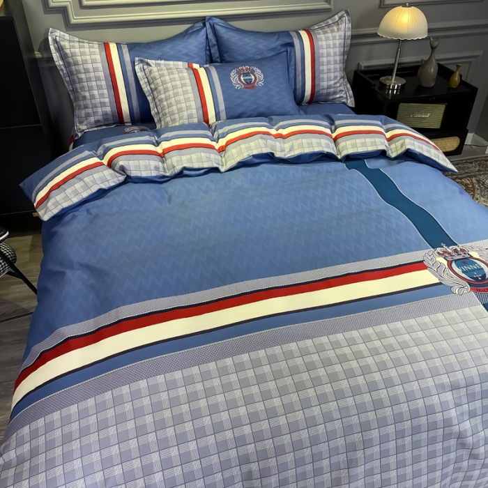 91家纺网 家纺一手货源 找家纺 金爱家 2021新款全棉13372四件套条格简约系列 圣卡罗