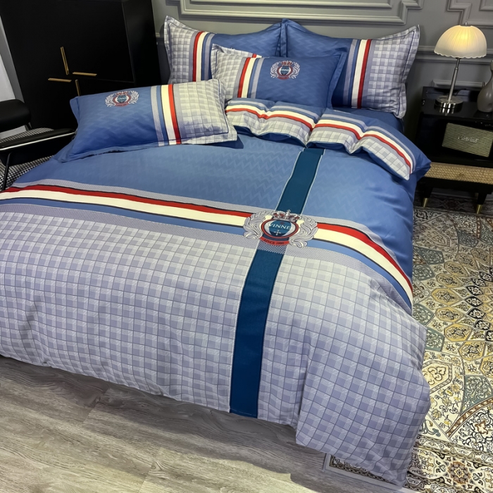 91家纺网 家纺一手货源 找家纺 金爱家 2021新款全棉13372四件套条格简约系列 圣卡罗