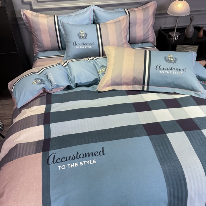 91家纺网 家纺一手货源 找家纺 金爱家 2021新款全棉13372四件套条格简约系列 巴伦