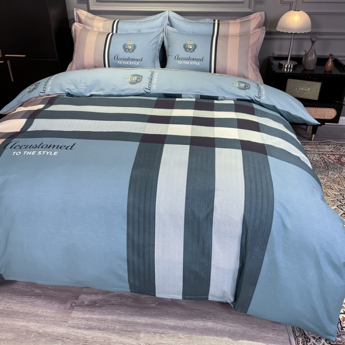 91家纺网 家纺一手货源 找家纺 金爱家 2021新款全棉13372四件套条格简约系列 巴伦