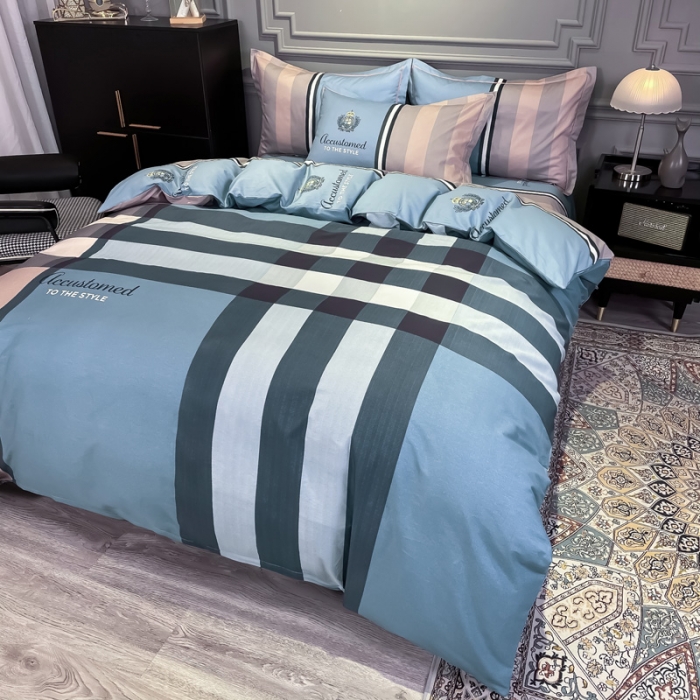 91家纺网 家纺一手货源 找家纺 金爱家 2021新款全棉13372四件套条格简约系列 巴伦