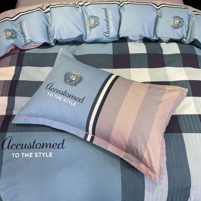 91家纺网 家纺一手货源 找家纺 金爱家 2021新款全棉13372四件套条格简约系列 巴伦