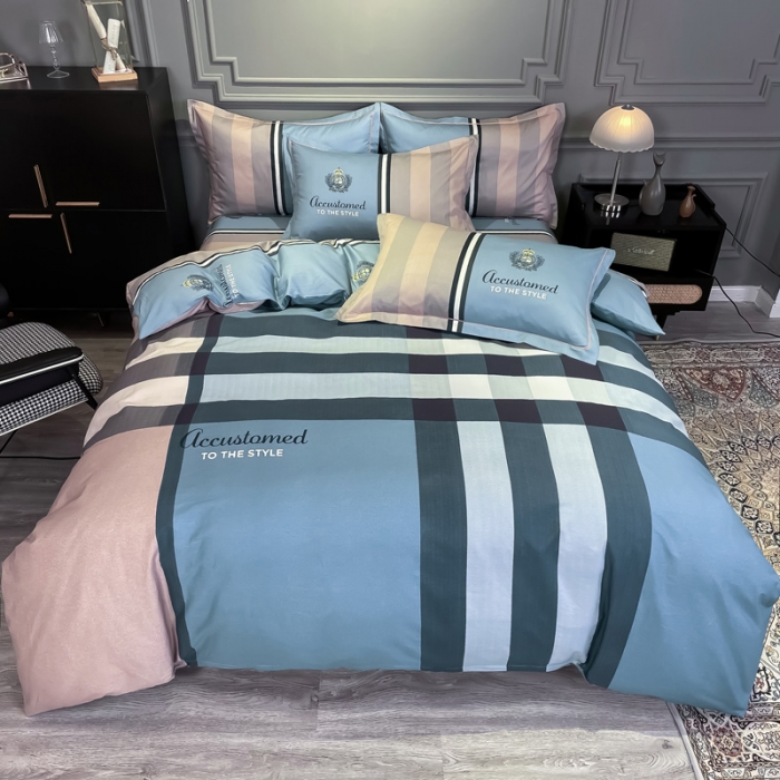 91家纺网 家纺一手货源 找家纺 金爱家 2021新款全棉13372四件套条格简约系列 巴伦