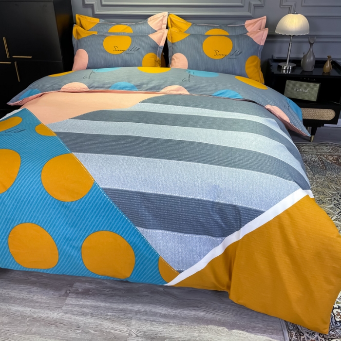 91家纺网 家纺一手货源 找家纺 金爱家 2021新款全棉13372四件套条格简约系列 贝瑞