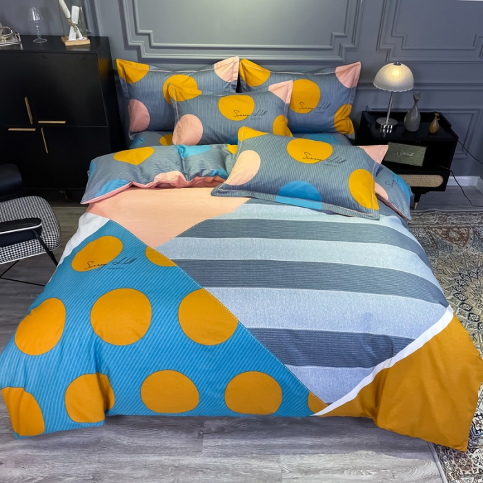 91家纺网 家纺一手货源 找家纺 金爱家 2021新款全棉13372四件套条格简约系列 贝瑞