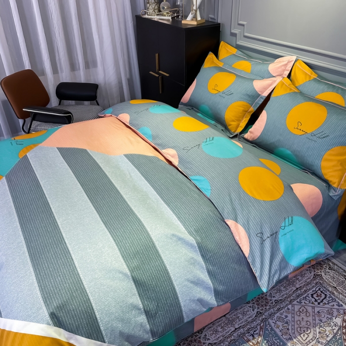 91家纺网 家纺一手货源 找家纺 金爱家 2021新款全棉13372四件套条格简约系列 贝瑞