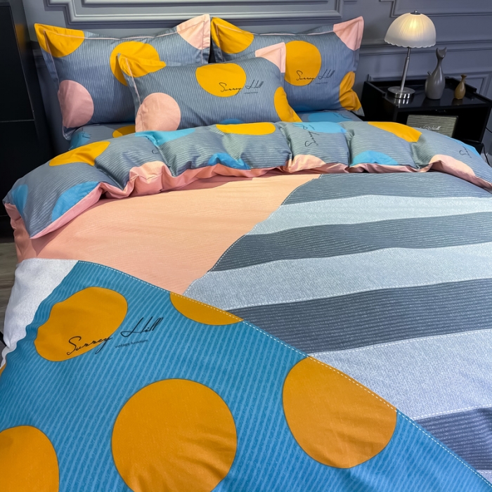 91家纺网 家纺一手货源 找家纺 金爱家 2021新款全棉13372四件套条格简约系列 贝瑞