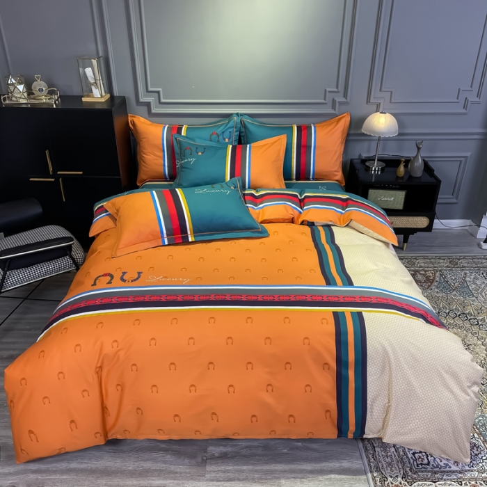 91家纺网 家纺一手货源 找家纺 金爱家 2021新款全棉13372四件套条格简约系列 凯瑞拉