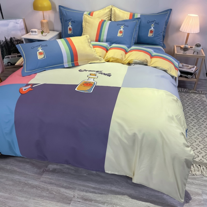 91家纺网 家纺一手货源 找家纺 金爱家 2021新款全棉13372四件套条格简约系列 栖夏