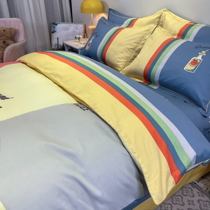 91家纺网 家纺一手货源 找家纺 金爱家 2021新款全棉13372四件套条格简约系列 栖夏