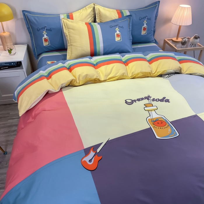 91家纺网 家纺一手货源 找家纺 金爱家 2021新款全棉13372四件套条格简约系列 栖夏