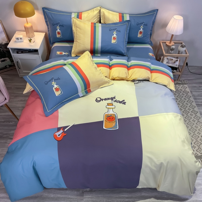 91家纺网 家纺一手货源 找家纺 金爱家 2021新款全棉13372四件套条格简约系列 栖夏