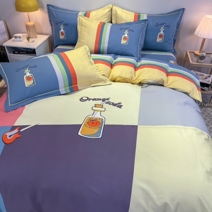 91家纺网 家纺一手货源 找家纺 金爱家 2021新款全棉13372四件套条格简约系列 栖夏