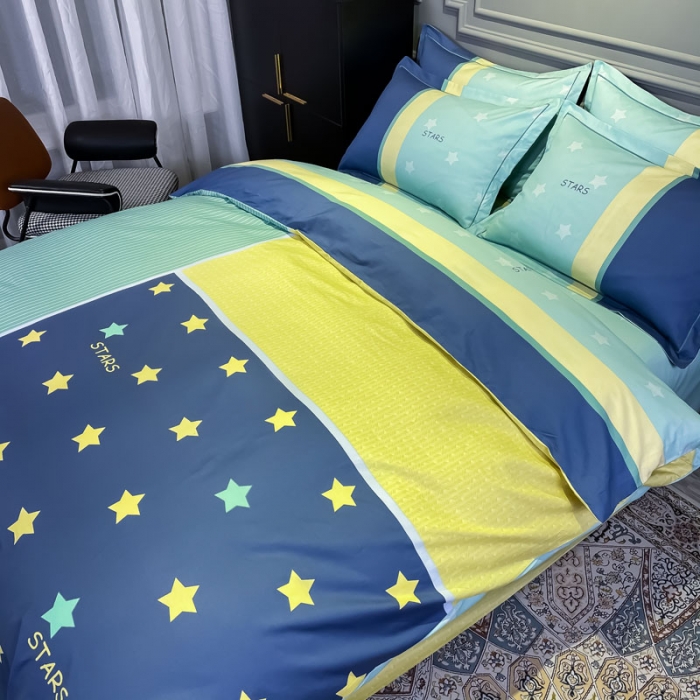 91家纺网 家纺一手货源 找家纺 金爱家 2021新款全棉13372四件套条格简约系列 西蒙