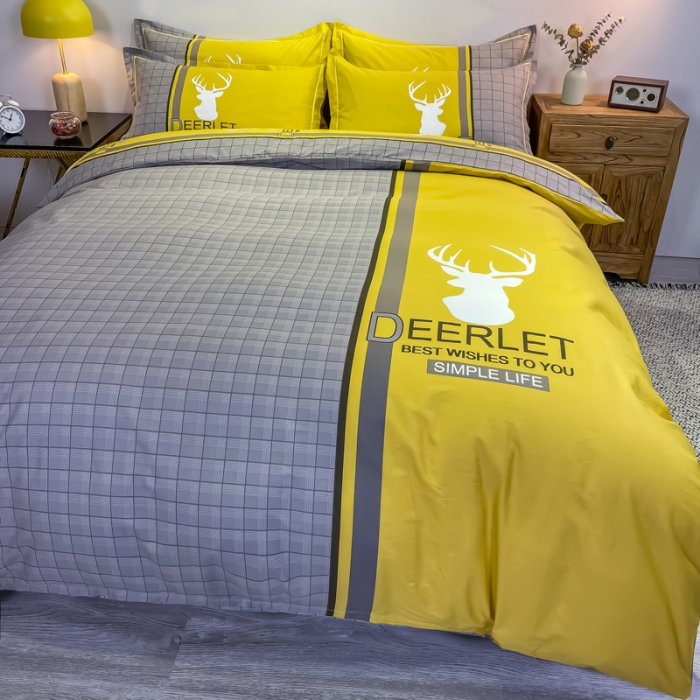 91家纺网 家纺一手货源 找家纺 金爱家 2021新款全棉13372四件套条格简约系列 皇家风情