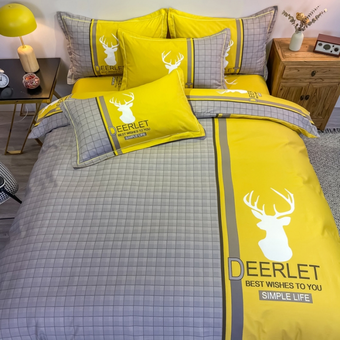 91家纺网 家纺一手货源 找家纺 金爱家 2021新款全棉13372四件套条格简约系列 皇家风情