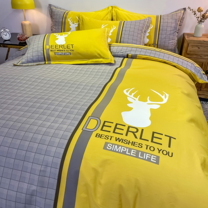 91家纺网 家纺一手货源 找家纺 金爱家 2021新款全棉13372四件套条格简约系列 皇家风情