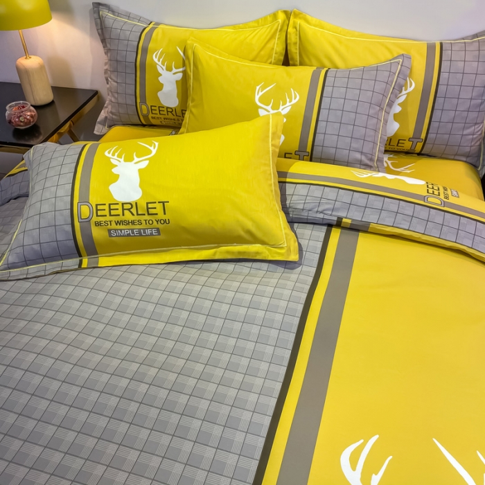 91家纺网 家纺一手货源 找家纺 金爱家 2021新款全棉13372四件套条格简约系列 皇家风情