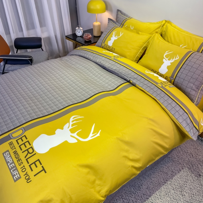 91家纺网 家纺一手货源 找家纺 金爱家 2021新款全棉13372四件套条格简约系列 皇家风情