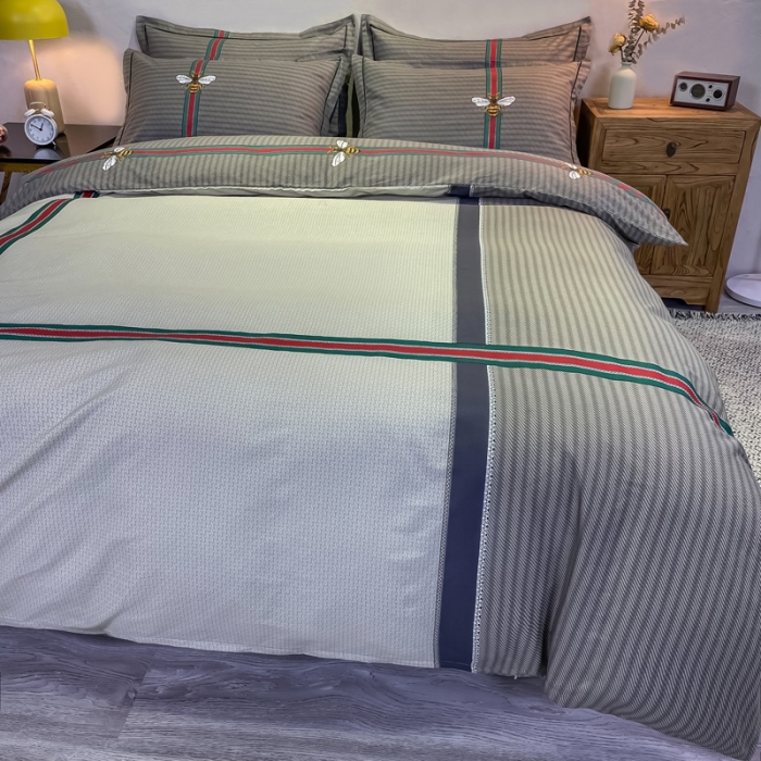 91家纺网 家纺一手货源 找家纺 金爱家 2021新款全棉13372四件套条格简约系列 极简主义