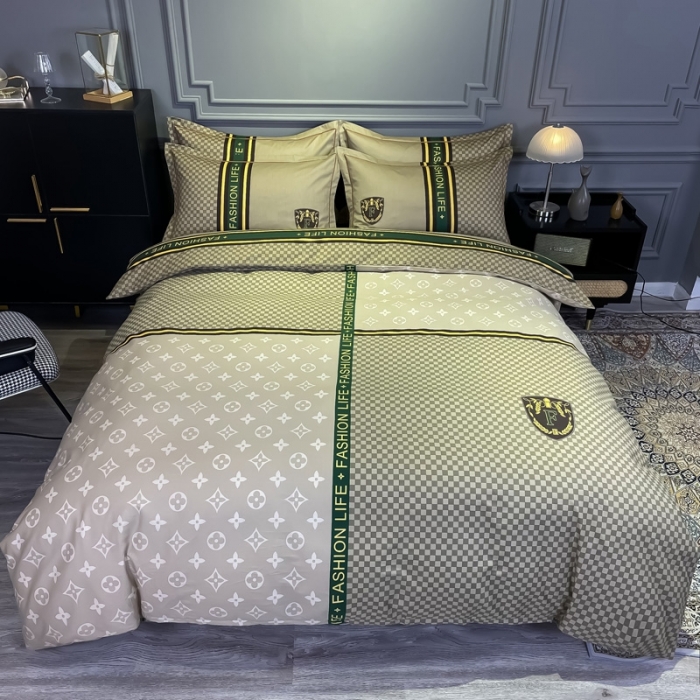 91家纺网 家纺一手货源 找家纺 金爱家 2021新款全棉13372四件套条格简约系列 加州咖