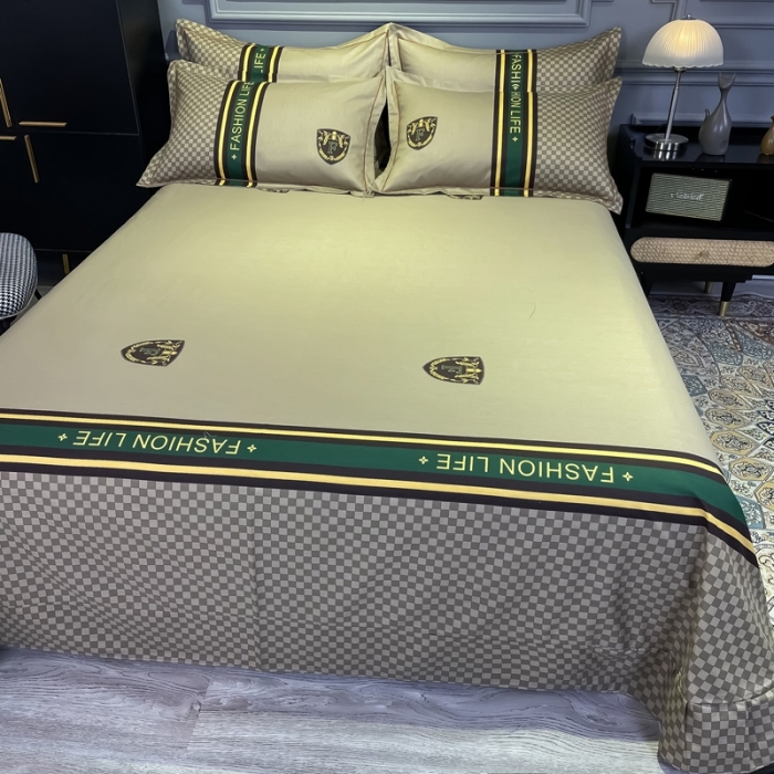 91家纺网 家纺一手货源 找家纺 金爱家 2021新款全棉13372四件套条格简约系列 加州咖