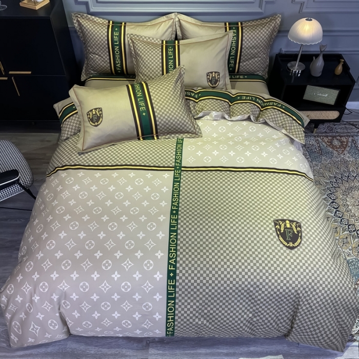 91家纺网 家纺一手货源 找家纺 金爱家 2021新款全棉13372四件套条格简约系列 加州咖