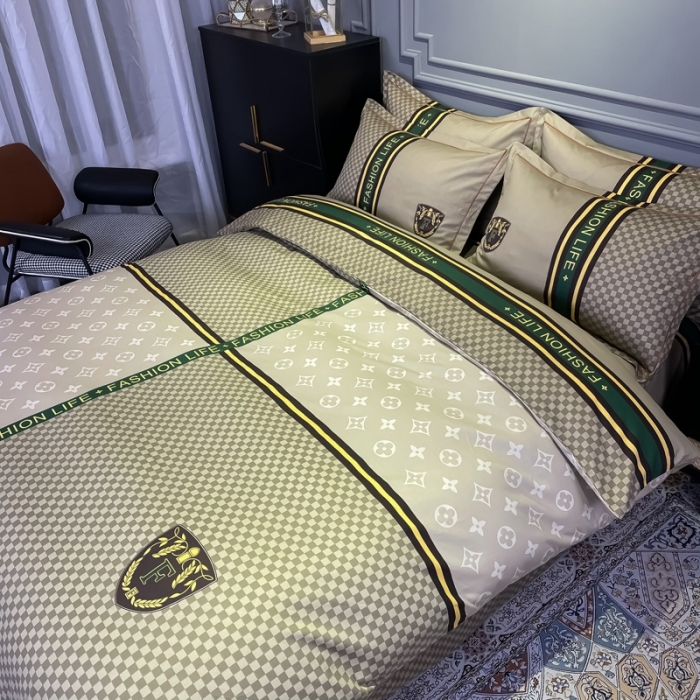 91家纺网 家纺一手货源 找家纺 金爱家 2021新款全棉13372四件套条格简约系列 加州咖