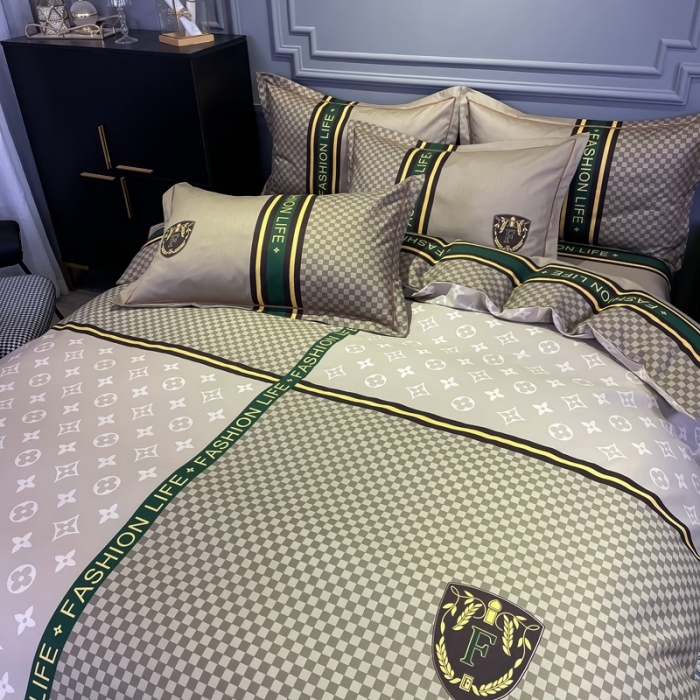 91家纺网 家纺一手货源 找家纺 金爱家 2021新款全棉13372四件套条格简约系列 加州咖