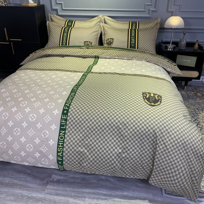 91家纺网 家纺一手货源 找家纺 金爱家 2021新款全棉13372四件套条格简约系列 加州咖