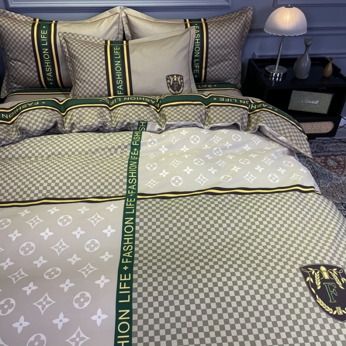 91家纺网 家纺一手货源 找家纺 金爱家 2021新款全棉13372四件套条格简约系列 加州咖