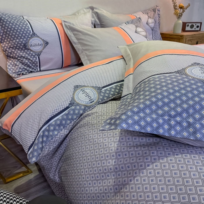 91家纺网 家纺一手货源 找家纺 金爱家 2021新款全棉13372四件套条格简约系列 卢卡斯