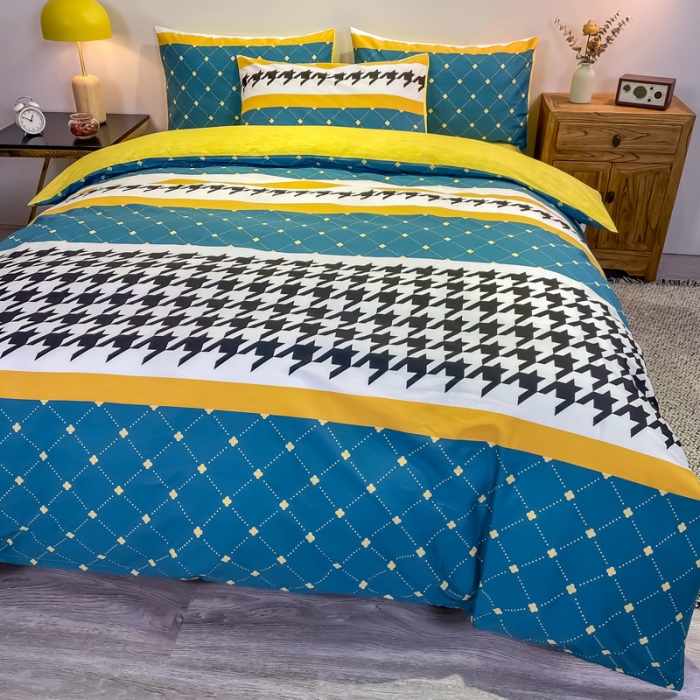 91家纺网 家纺一手货源 找家纺 金爱家 2021新款全棉13372四件套条格简约系列 赛亚