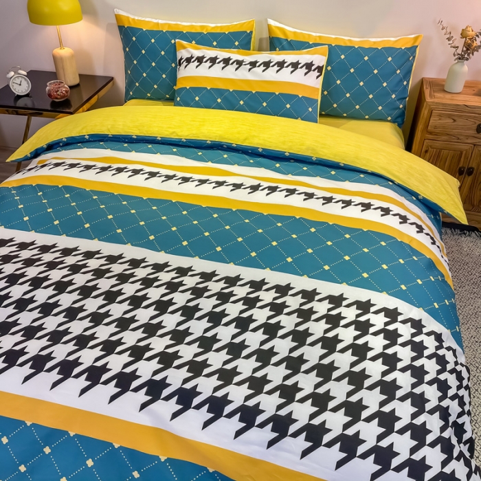 91家纺网 家纺一手货源 找家纺 金爱家 2021新款全棉13372四件套条格简约系列 赛亚