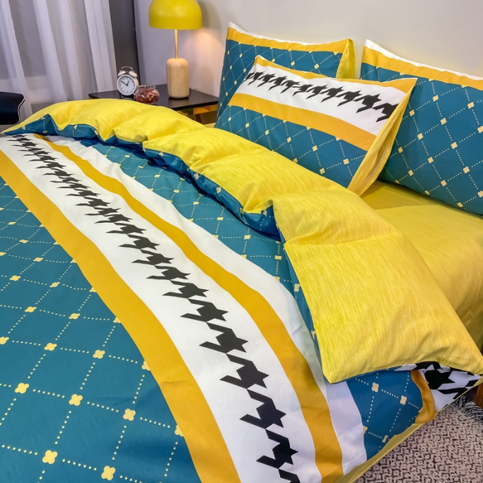 91家纺网 家纺一手货源 找家纺 金爱家 2021新款全棉13372四件套条格简约系列 赛亚