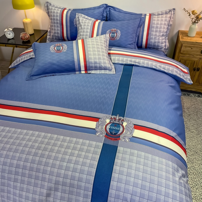 91家纺网 家纺一手货源 找家纺 金爱家 2021新款全棉13372四件套条格简约系列 圣卡罗