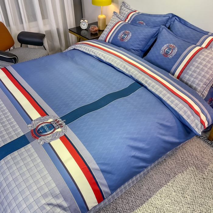 91家纺网 家纺一手货源 找家纺 金爱家 2021新款全棉13372四件套条格简约系列 圣卡罗