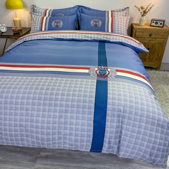 91家纺网 家纺一手货源 找家纺 金爱家 2021新款全棉13372四件套条格简约系列 圣卡罗