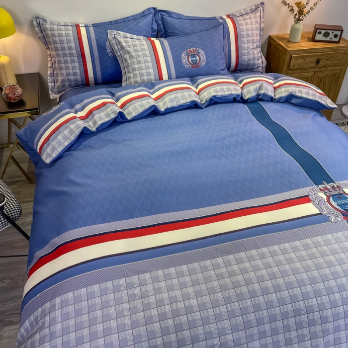 91家纺网 家纺一手货源 找家纺 金爱家 2021新款全棉13372四件套条格简约系列 圣卡罗