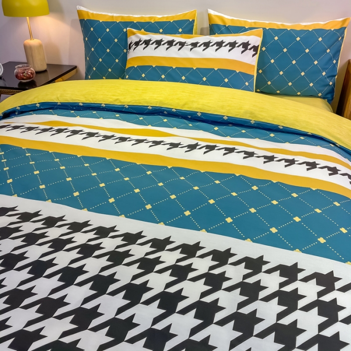 91家纺网 家纺一手货源 找家纺 金爱家 2021新款全棉13372四件套条格简约系列 赛亚