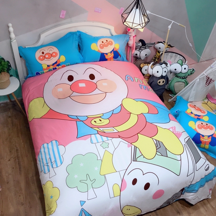 91家纺网 家纺一手货源 找家纺 金爱家 2021新款13070卡通全棉四件套 独家粉面包超人