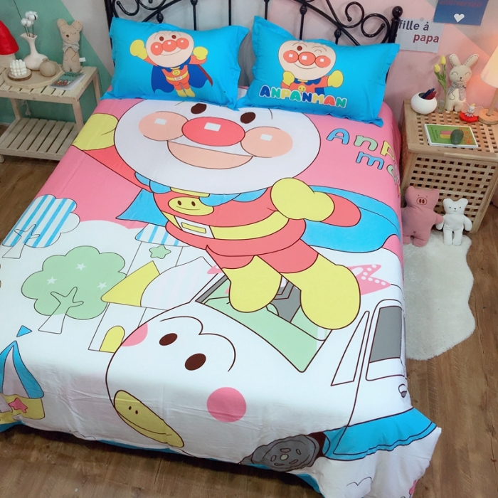 91家纺网 家纺一手货源 找家纺 金爱家 2021新款13070卡通全棉四件套 独家粉面包超人