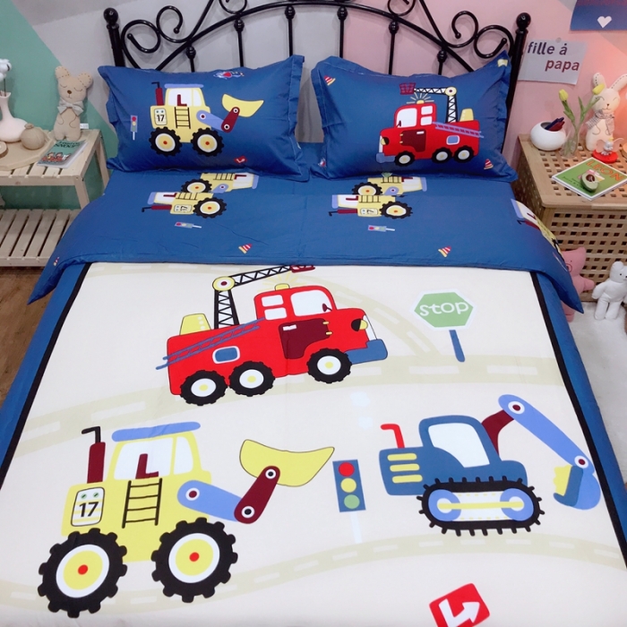 91家纺网 家纺一手货源 找家纺 金爱家 2021新款13070卡通全棉四件套 独家工程车