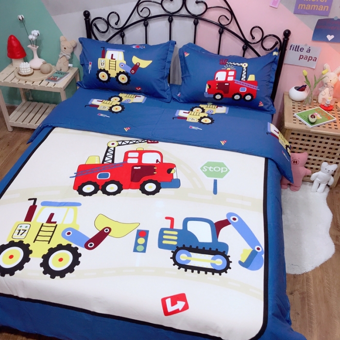 91家纺网 家纺一手货源 找家纺 金爱家 2021新款13070卡通全棉四件套 独家工程车