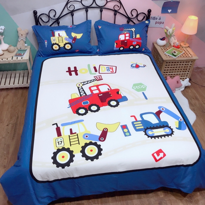 91家纺网 家纺一手货源 找家纺 金爱家 2021新款13070卡通全棉四件套 独家工程车