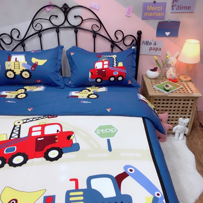 91家纺网 家纺一手货源 找家纺 金爱家 2021新款13070卡通全棉四件套 独家工程车