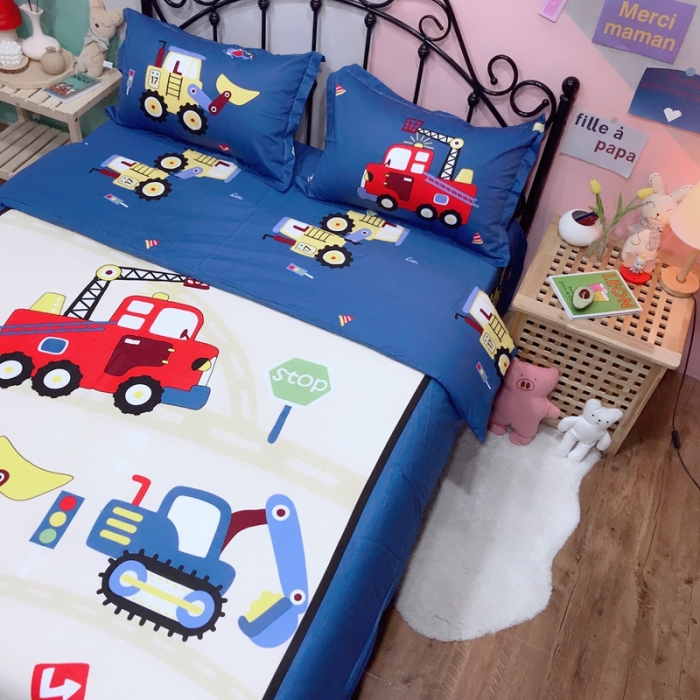 91家纺网 家纺一手货源 找家纺 金爱家 2021新款13070卡通全棉四件套 独家工程车